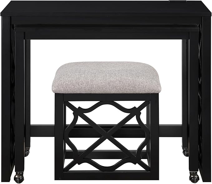3-Piece Computer Gaming Desk Set with Rolling Desk and Stool, Home Office Corner Desks, Bedroom Craft Study Table, Adjustable Work Standing Desks for Home Office Furniture,Black