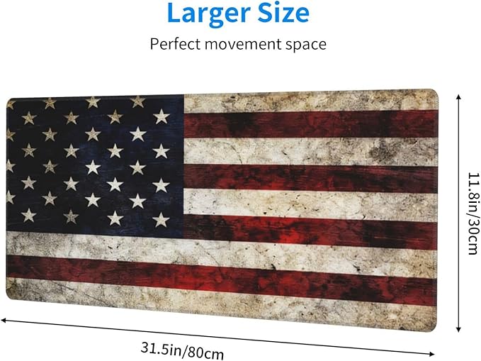 Xl American Flag Large Gaming Mouse Pad, Long Extended Full USA Flag Mouse Mat Desk Pad for Top Keyboard Table, Aesthetic Cute Big Stitched Mousepad Gifts for Women Office Decor(Green, 31.5*11.8 In)