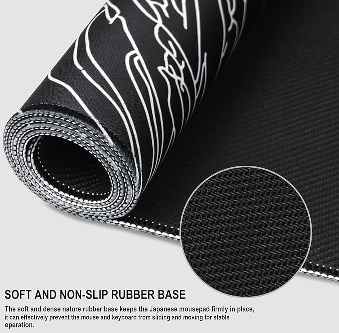 Large Mouse Pad Gaming, 31.5" x 15.7" Extended Computer Keyboard Mousepad with Non-Slip Rubber Base, Stitched Edge, Waterproof Fabric XXL Big Long Laptop Pad for Gamer, Office, Home, Waves ﻿