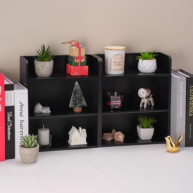 3-Tier Trinket Shelf, 10" x 12" Small Display Shelf for Desk or Wall, Wooden Knick-Knack Shelves for Collectibles, Perfume & Crystal Storage, Black