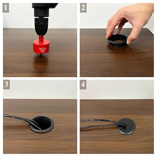 4 Pack Desk Grommet 2 Inch (50 mm) White, Desk Hole Cover for Cables, White Desk Cord Hole Cover for Office Home Table, Cable Grommet with 1 Hole Saw Drill Attachment & 6 Cable Ties