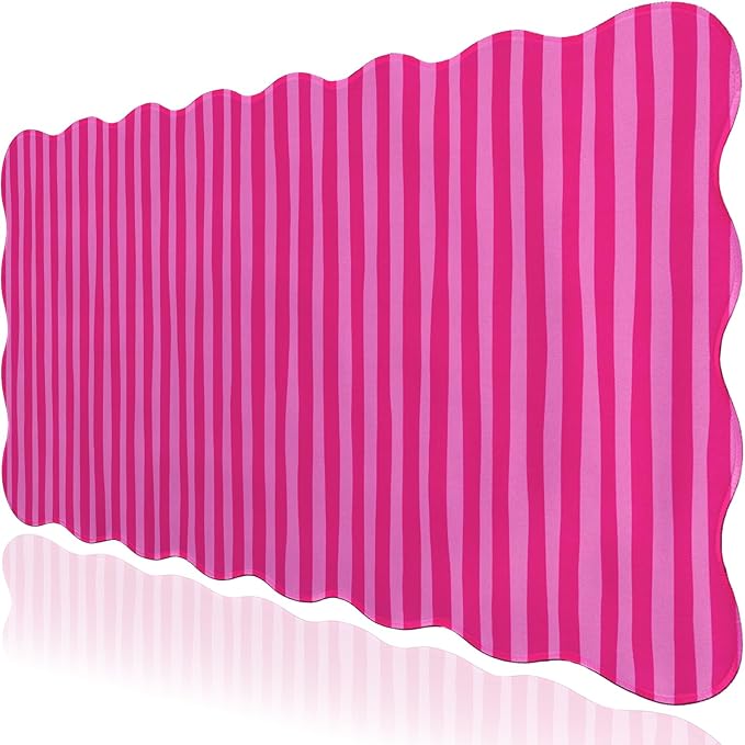 L-SPOUTTO Hot Pink Striped Mouse Pad,Scalloped Desk Mat XXL Large Geometric Gaming Mousepad,35.4x15.7in Non-Slip Rubber Base Keyboard Pad Waterproof Desktop Mat for Laptop Computer Game Home Office
