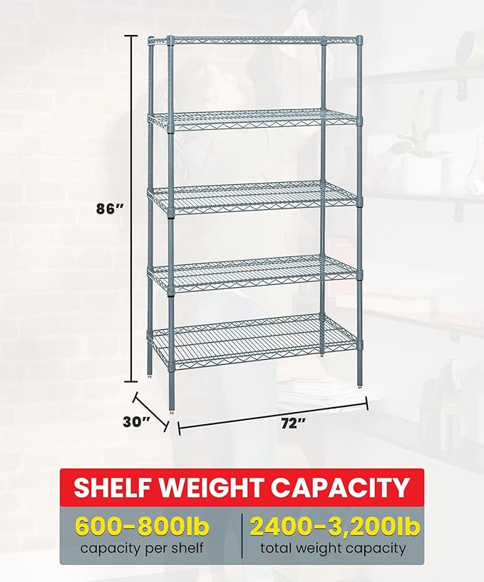 Quantum Storage Systems WR86-3072GY-5 Wire Shelving 5 Shelf Starter Units, 30" x 72" x 86", Gray Epoxy