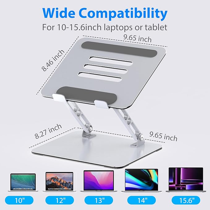 Laptop Stand for Desk, Adjustable Laptop Riser, Metal Foldable Computer Stand Holder Portable Notebook Mount, Ventilated Cooling Printer Stand Compatible with 10-15.6” Laptops