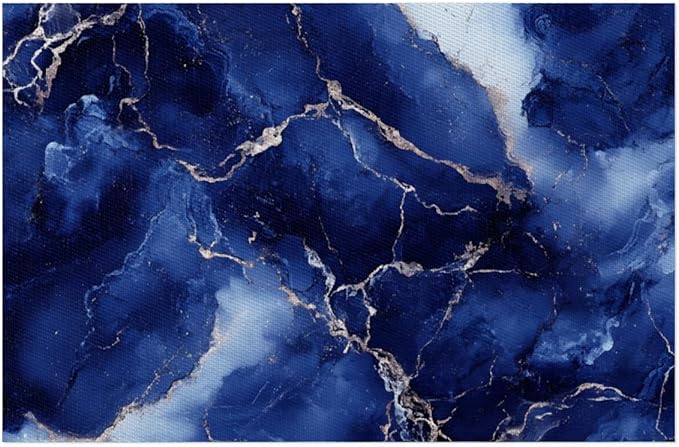 Placemats Set of 4 Heat-Resistant Rectangle Place Mats Blue Marble Washable Plastic PVC Dining Table Mat Non-Slip Wipeable Woven Vinyl Placemat for Kitchen Patio Table Decor