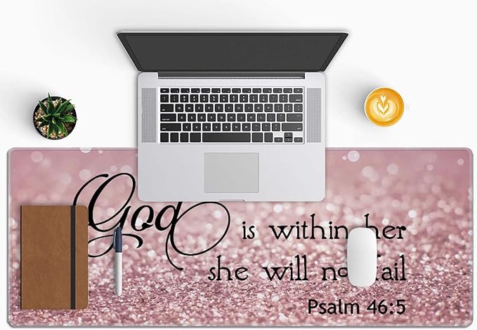Bible Verse Gaming Mouse Pad Large, Keyboard Mouse Mat Desk Pad, Non-Slip Rubber Base with Stitched Edges Mousepad, 31.5X11.8 inch - Psalm 46:5 God is Within Her,She Will not Fall