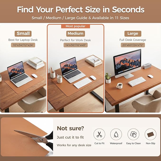 1.6mm Thick Leather 18x54 Inch Non-Slip Mat, Waterproof Countertop Protector, Kitchen Island Counter/Dinner Table Mat, Caramel Brown