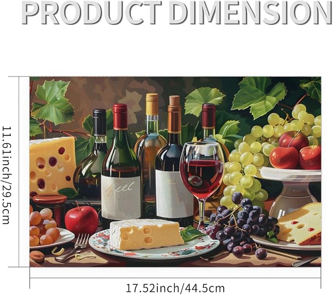Placemats Set of 4 Heat-Resistant Rectangle Place Mats Grape Red Wine Washable Plastic PVC Dining Table Mat Non-Slip Wipeable Woven Vinyl Placemat for Kitchen Patio Table Decor