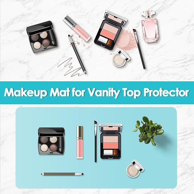 Makeup Mat for Vanity to Protect Desk Top 31.5 x 15.7 in, Dual-Sided Makeup Mat, Easy to Clean Desk Pad - Waterproof and Oilproof Vanity Accessories (Blue and Pink)