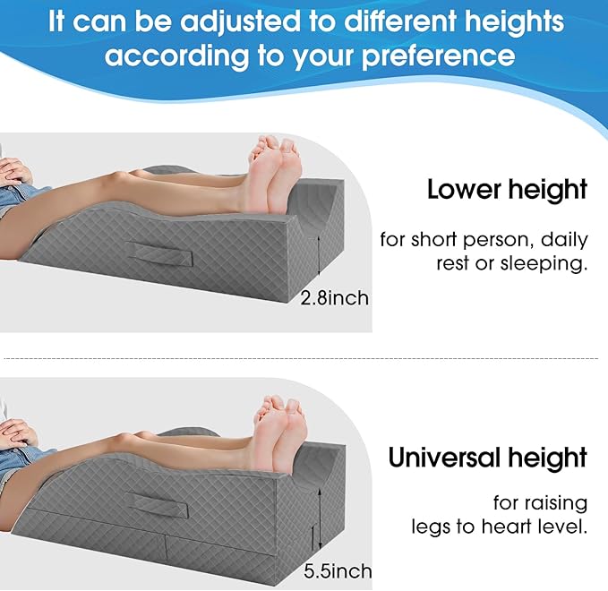 TranquilRelax Elevation Pillows for Leg After Surgery, Memory Foam Adjustable Wedge Pillow for Injury or Rest, Ankle Pillow for Sleeping Blood Circulation, Full Grey/Double Leg
