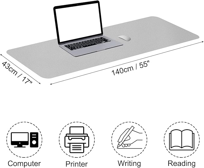 Patikil Desk Mat, 55"x17", Non-Slip Waterproof PU Leather Desk Pad Cover for Office Home Work Study, Silver Tone