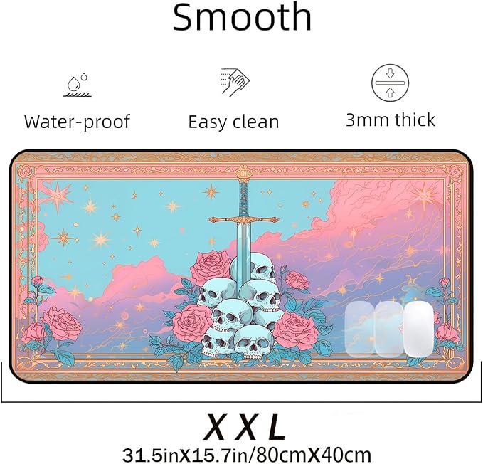 Pink Gothic Desk Mat, Soft Rose Flower Gaming Mouse Pad, Dreamy Colorful Starry Sky Desk Pad Mouse Mats, Funny Desk Protector Mat, Cute Office Desk Decor Accessories for Female Girls 31.5"X15.7"
