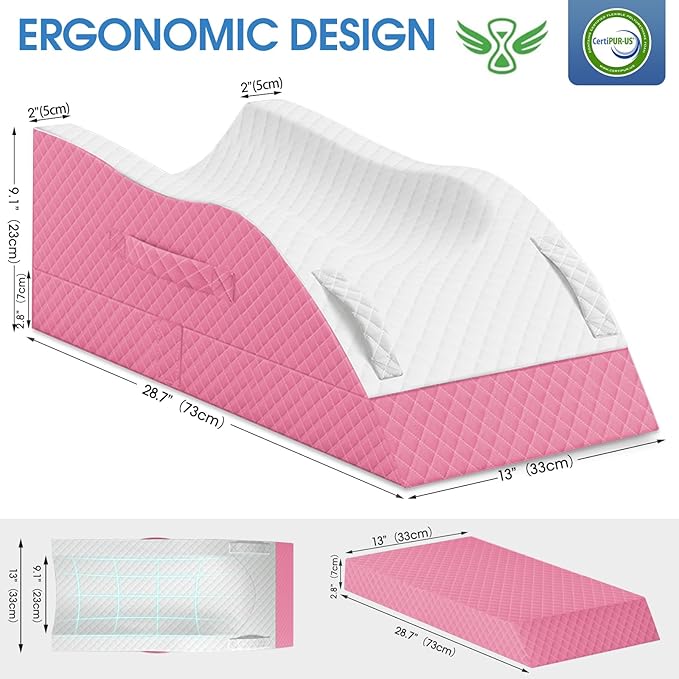 TranquilRelax Elevation Pillows for Leg After Surgery, Memory Foam Adjustable Wedge Pillow for Injury or Rest, Ankle Pillow for Sleeping Blood Circulation, Pink/Single Leg