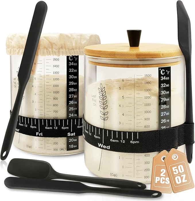 50oz Sourdough Starter Jar Kit, Wide Mouth Sourdough Jar for Sour Dough Bread, Sourdough Starter Kit & Sourdough Bread Baking Supplies, Sour Dough Starter Jars for Beginners and Pro(2 Pack)