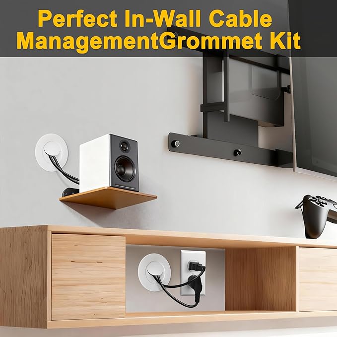 ZhiYo TV Cord Hider for Wall Mounted TV, in Wall Cable Management Kit for TV, Black Behind Wall Cable Management Kit, Cord Concealer Kits with 4 Wire Pass Throughs and 1 Hole Saw Drill Attachmen