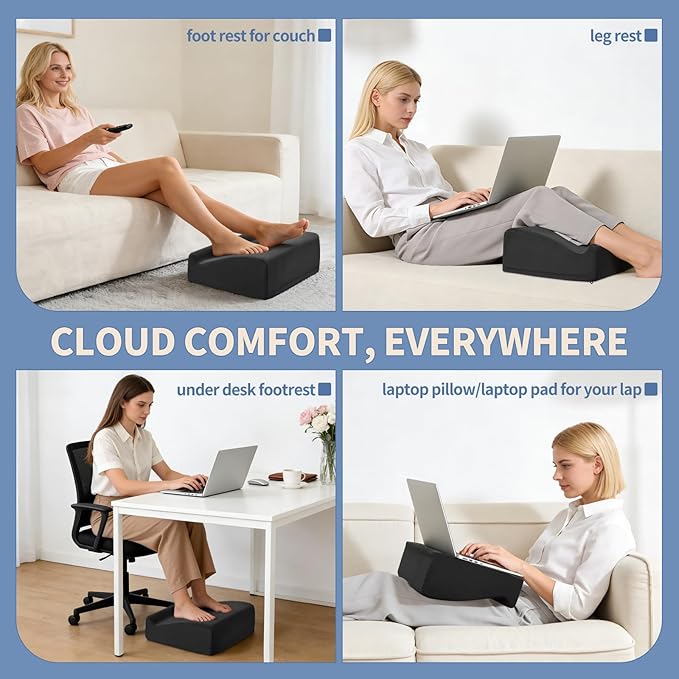 Ergonomic Foot Rest for Under Desk at Work – 15° Tilt Angle Under Desk Footrest with High-Resilience Foam, Velvet Top & Non-Slip Base, Comfortable Foot Stool for Office Chair and Home, Black