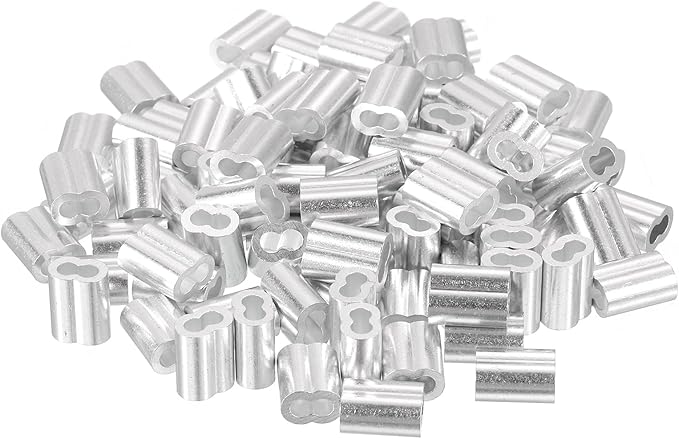 uxcell 100Pcs Aluminum Crimping Loop Sleeve for 3/32" Diameter Wire Rope, Double Ferrule Aluminum Wire Rope Sleeve for Cable Line End