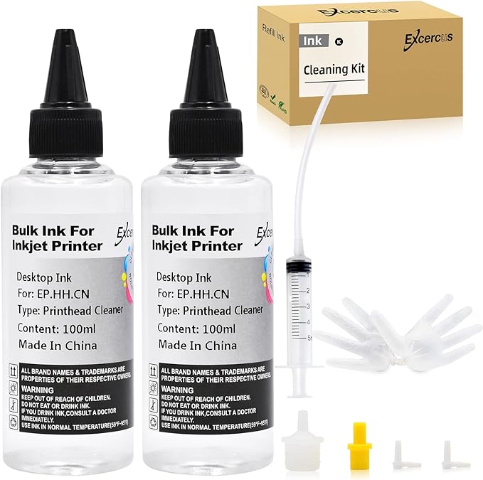 Printhead Cleaning Kit Compatible for Brother Epson HP Canon Nozzle Inkjet EcoTank Officejet Deskjet Pixma Printers-Liquid Printers Head Cleaning Suit Solution 100ml, 10ml Premium Syringe