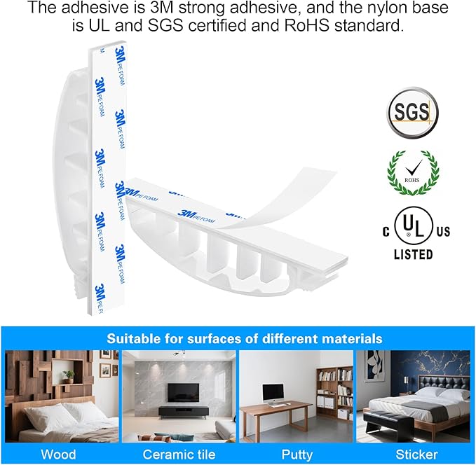 XHF 30pcs Adhesive Cable Wire Clips white, Outdoor Cable Management Wire Organizer Cord Holder for Under Desk, Car, Wall, TV PC Ethernet Cable