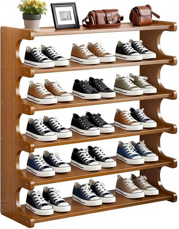 KNERS Bamboo Shoe Rack, Multi-Layer Space-Saving Shoe Organizer for Entryway, Bedroom or Living Room, Stable & Easy to Install, 3-Tier / 5-Tier / 6-Tier Options (6 Layer - 80cm)