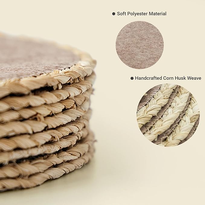 Noctiflorous 13 Inch Round Felt Placemats Set of 6 Heat Resistant Washable Non-Slip Table Place Mats for Kitchen Dining Table(Light Brown, 6)