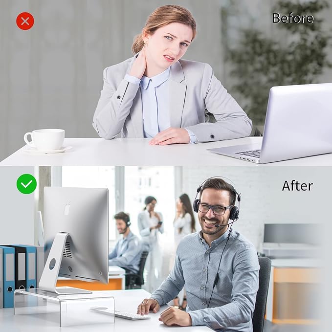 Acrylic Monitor & Laptop Stand Riser 12.5'' Clear Computer & Laptop Stand for Desk - Compatible with iMac, MacBook & All Notebooks - White Aesthetic Decoration for Office & Home