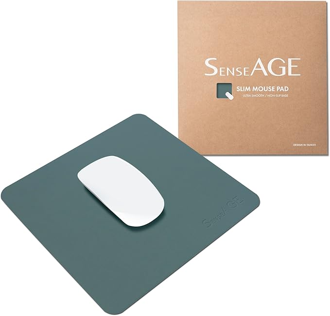 SenseAGE Slim Mouse Pad for Home/Office, Portable Mouse Mat for Computer & Laptop, Fabric Style Vegan Leather, Non-Slip Base, Compatible with Laser and Optical Mouse, 8.66” x 8.66” (Dark Green)