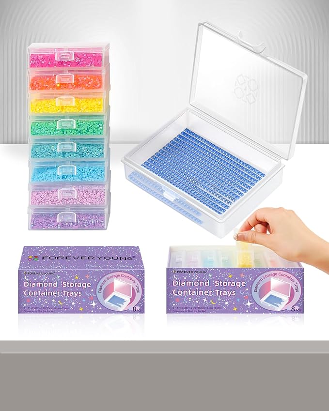 forever young 8pcs Diamond Painting Storage Containers Trays, Diamond Painting Accessories Diamond Painting Trays with Lids, 2-in-1 Diamond Art Storage, Bead Storage & Line-Up, Purple Box