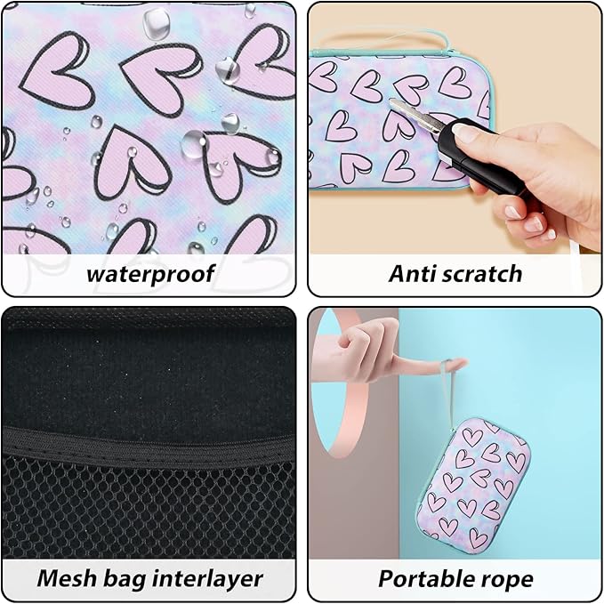 CameCosy Phone Charger Storage Case Set with Purple 3D love Heart Carrying Cover Bag kawaii Cute DIY Cable Protector charger accessories USB line Travel Cable Organizer,Compatible for iPhone