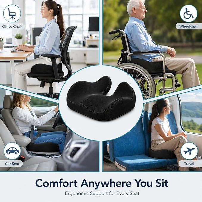 CXC Cooling Gel Seat Pad – Ergonomic Memory Foam Office Chair Cushion with Breathable Mesh & Airflow Design, Tailbone Relief Support for Long Sitting, Truck Drivers & Wheelchair Users