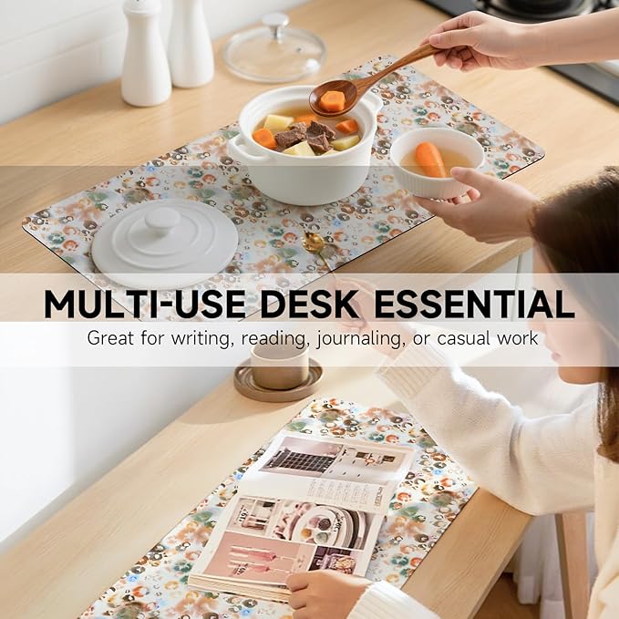 AUPET Leather Large Mouse Pad Desk Blotters – 35 x 17in Cute Desk Mat with PU Surface, Non-Slip Desk Pad Protector,Waterproof Desk Writing Pad for Office Home (Watercolor Leopard Style)