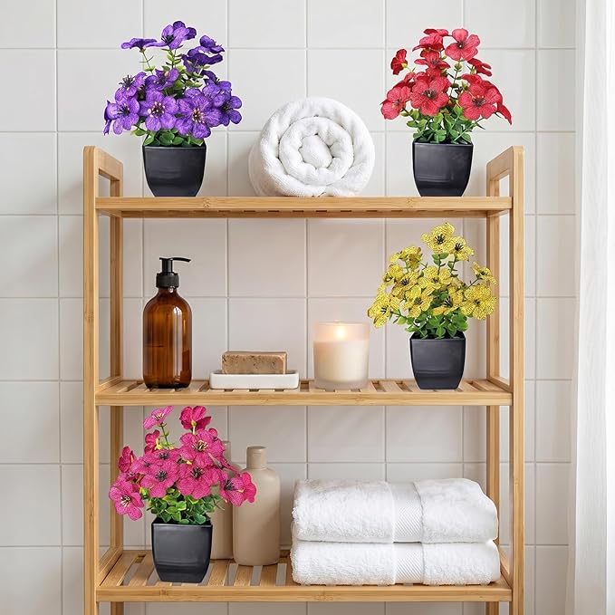 Small Fake Flowers in Pots, Cute Fake Flower Pot Decoration, Artificial Potted Flowers for Table Centerpiece, Spring Decor & Small Plant for Indoor Room
