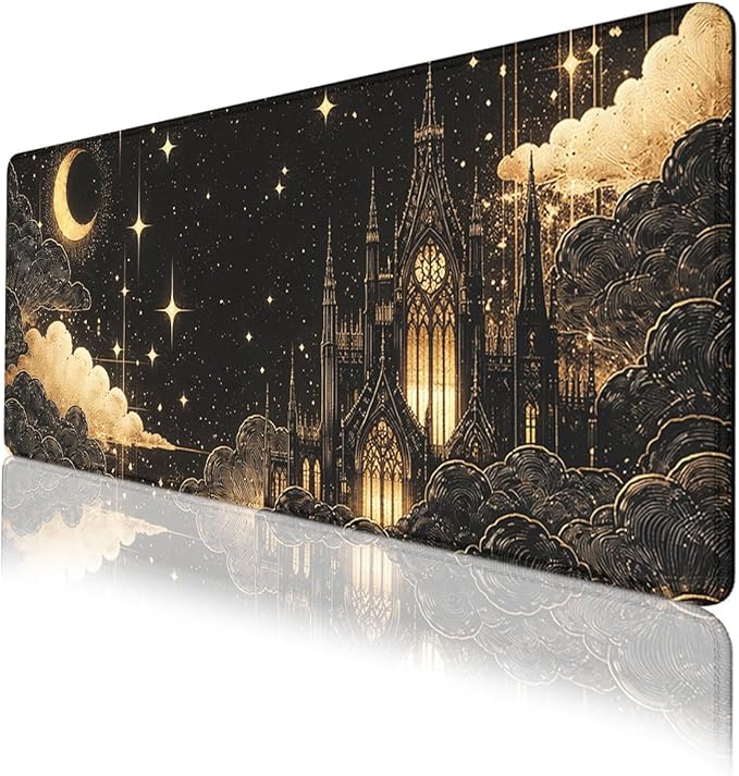 Fantasy Castle Mouse Pad Celestial Gothic Night Extended Gaming Mouse Pad Mat with Stitched Edge Non-Slip Base Office Computer Keyboard Laptop 31.5"x11.8"