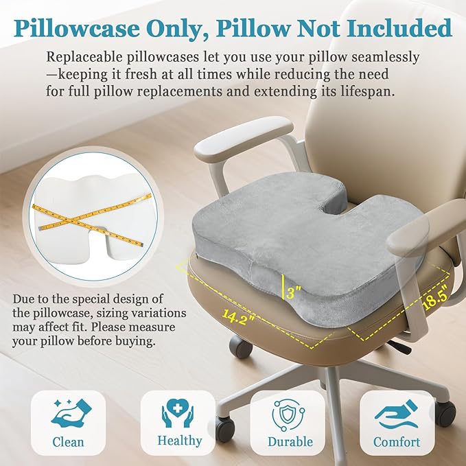 Sciatica Pain Relief Pillowcase Office Chair Butt Cushions Covers for Coccyx Tailbone Car Seat Pad Waterproof Case for ComfiLife & Everlasting Comfort U-Shaped Memory Foam (Pillow Not Included)