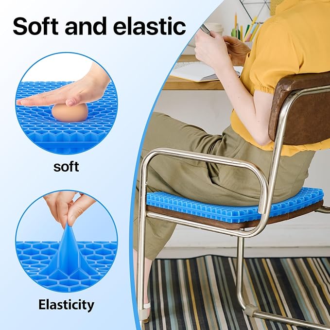 Cooling Gel Seat Cushion with Breathable Honeycomb Design for Pressure Relief on Office, Car, and Wheelchair Seats, Large