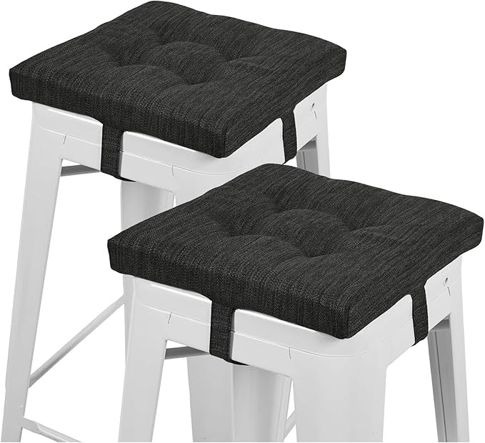 baibu 12 Inches Memory Foam Square Seat Cushion Set of 2, Dual-Layer Design Bar Stool Square Seat Cushion with Ties - 2 Pads Only, Gray-Black (12" (30CM))