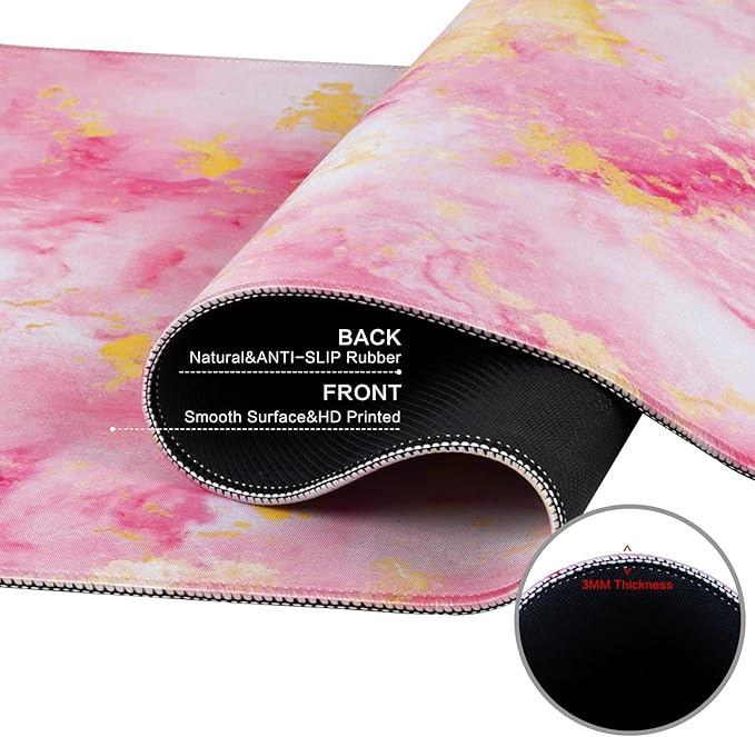 Lokigo Large Mouse Pad for Desk, Pink Desk Mat, Anti-Slip Waterproof Big Mousepad, Cute DeskMatt for Desktop, Keyboard Mat for Computer Desktop, Marble