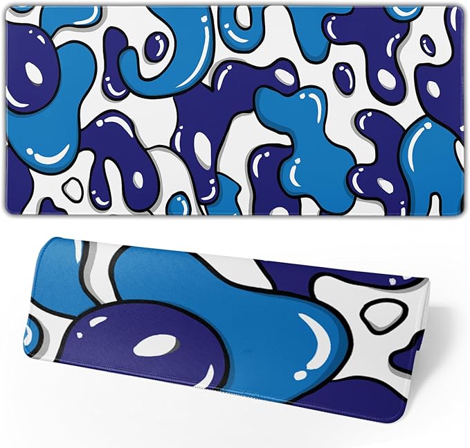 Navy Blue White Gaming Mouse Pad XL 31.5”x11.8” Anime Cool Desk Pad Geometric Japanese Desk Mat Non-Slip Rubber Base Stitched Edge Extended Keyboard PC Computer Pad Gaming for Home Office Work Desktop