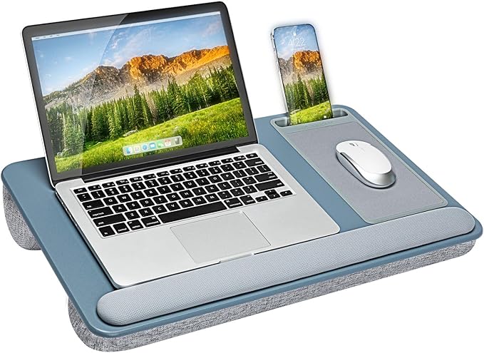LAPGEAR Home Office Pro Lap Desk with Wrist Rest, Mouse Pad, and Phone Holder - Slate Blue - Fits up to 15.6 Inch Laptops - Style No. 91623