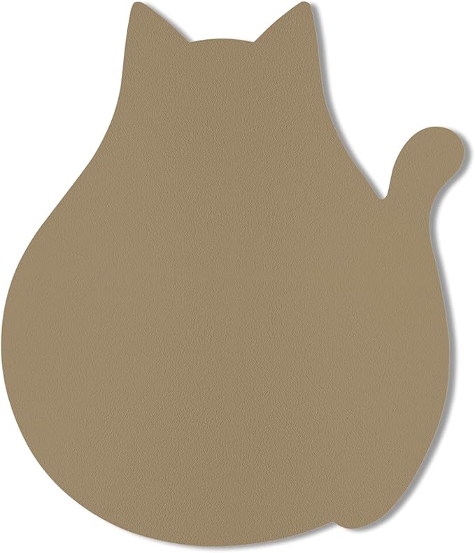 Funny Leather Mouse Pad Cute Cat Shape Office Desk Accessories Decor for Women Small Mousepad with Non-Slip Rubber Base Washable Waterproof, 9.7" x 8", Apricot