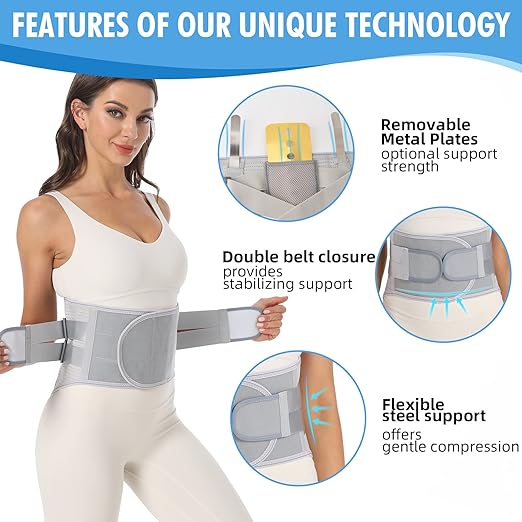 Back Brace for Lower Back Pain - Lumbar Support with Bionic Support System, Adjustable Belt for Men Women, Relieves Sciatica, Herniated Disc, Scoliosis, Posture Correction for Workout, Daily Use, Heavy Lifting(Grey,X-Large)