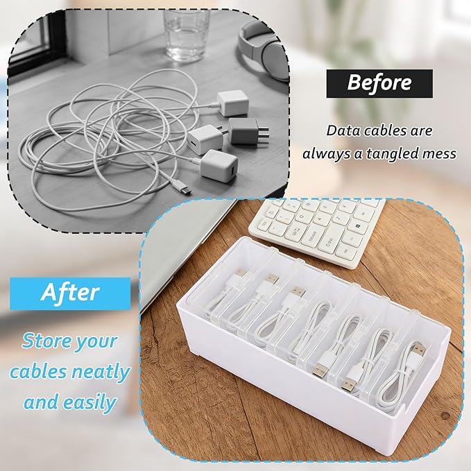 6 Set Cable Organizer Box with 42 Clear Switch Case Power Cord Organizer Desktop Cable Management Box Desktop Charger Cord Storage Organizer Box for Office Home Desk Accessories Stationery Supplies