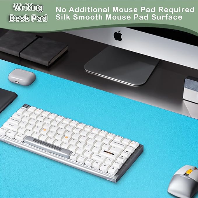 Boutilon Leather Desk Pad Protector,Non-Slip Mouse Pad,Laptop Desk Pad,Office Mouse Mat,Waterproof Leather Desk Blotter,Desk Writing Pad for Office and Home (S-Blue,24"x 14")