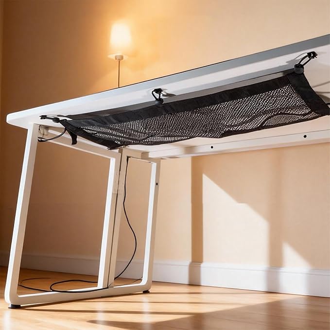 Under Desk Cable Management Net Kit – No Sag Cord Organizer for Power Strips, Mesh Cable Hammock with Screws, Clips & Ties, Wire Management for Standing Desk & Gaming Setup (24.5"x9.5")