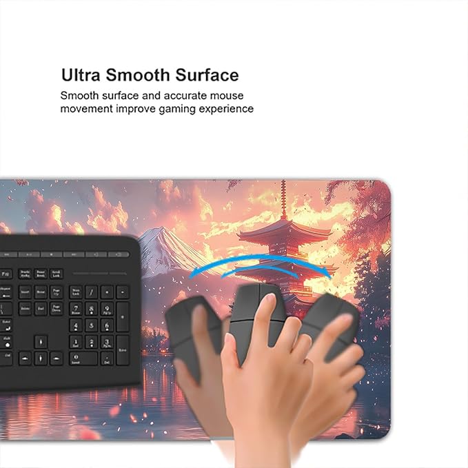Mount Fuji Desk Pad Mouse Pad Cherry Pink Pavilion Lake Japan Large Gaming Mouse Mat with Stitched Edges,Non-Slip Waterproof Rubber Base Mous Mat 31.5"x11.8" Office Computer Keyboard Laptop Home
