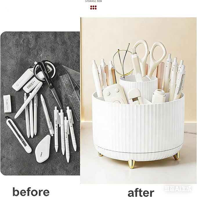 Pencil Pen Holder 5 Slots 360°Degree Rotating Pen Organizers for Desk Desktop Storage Stationery Supplies Cute Pencil Cup Pot Kids Desk Organizer for Office Home School（White 2