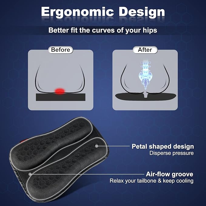 Foldable Passenger Motorcycle Gel Rear Seat Cushion, 3D-Honeycomb Structure Shock Absorption & Breathable Motorcycle Gel Seat Rear Pad for Long Rides (S)