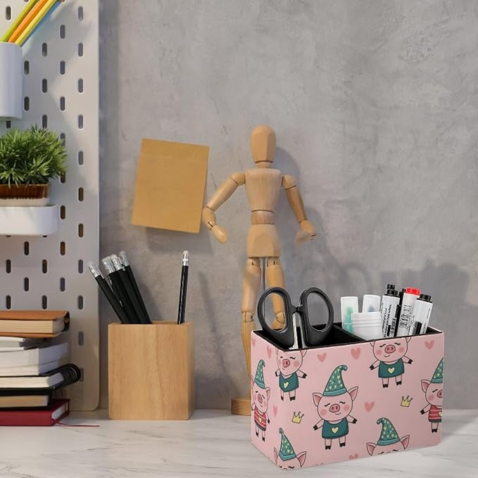 Square Pencil Container for Home Office Cute Pig Pink, Stylish and Functional Solution