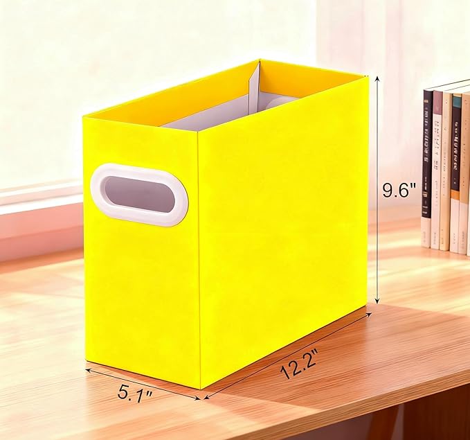 Yellow Cardboard File Organizer, Storage Box for Hanging File Folders Letter Size, Portable Document Organizer with Handle for Home, School, or Office