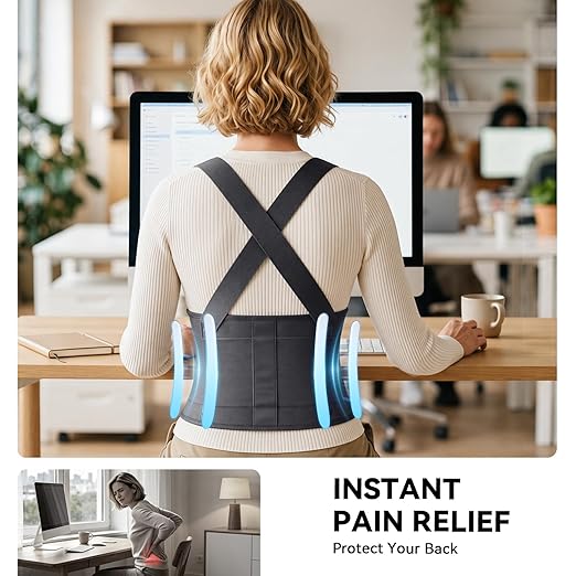 Work Back Brace for Men & Women, Adjustable Lower Back Support Belt for Sciatica, Herniated Disc, Pain Relief, Moving Warehouse Heavy Lifting Safety & Protection (Black, Medium)